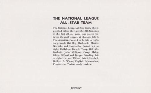 1934 Goudey Premiums (R309-1) Reprints #2 National League All-Stars of 1933 Back