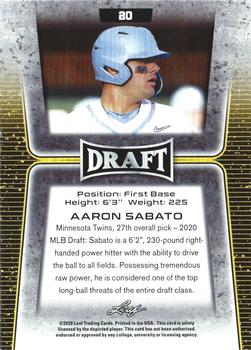2020 Leaf Draft #20 Aaron Sabato Back