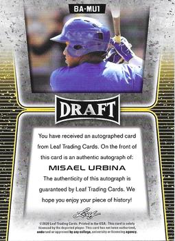2020 Leaf Draft - Hobby Autographs Gold #BA-MU1 Misael Urbina Back