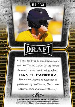 2020 Leaf Draft - Retail Autographs Gold #BA-DC3 Daniel Cabrera Back