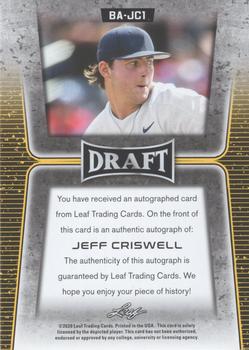 2020 Leaf Draft - Retail Autographs Gold #BA-JC1 Jeff Criswell Back