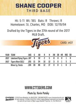 2018 Choice Connecticut Tigers #07 Shane Cooper Back