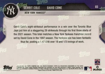 2021 Topps Now #65 Gerrit Cole / David Cone Back