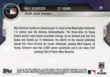 2021 Topps Now #84 Max Scherzer / Cy Young Back