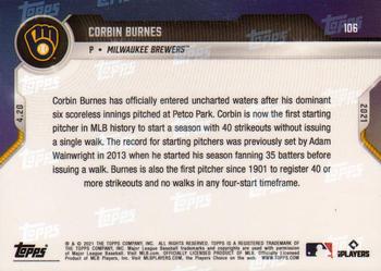 2021 Topps Now #106 Corbin Burnes Back