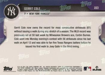 2021 Topps Now #223 Gerrit Cole Back