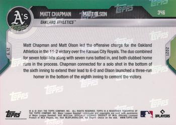 2021 Topps Now #346 Matt Chapman / Matt Olson Back
