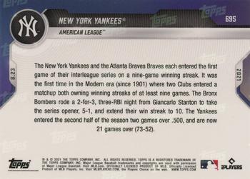 2021 Topps Now #695 New York Yankees Back