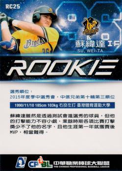 2015 CPBL - Rookies #RC25 Wei-Ta Su Back