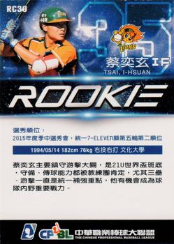 2015 CPBL - Rookies #RC39 I-Hsuan Tsai Back
