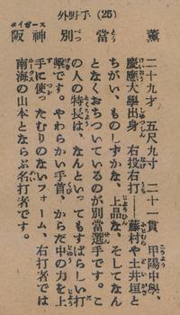 1948 Yakyu Shonen Tinted Bromides (JBR 20) #25 Kaoru Betto Back