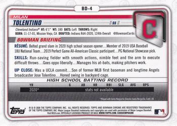 2020 Bowman Draft Sapphire Edition #BD-4 Milan Tolentino Back