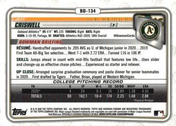 2020 Bowman Draft Sapphire Edition #BD-134 Jeff Criswell Back