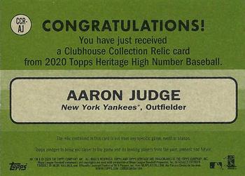2020 Topps Heritage - Clubhouse Collection Relics (High Number) #CCR-AJ Aaron Judge Back