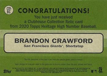 2020 Topps Heritage - Clubhouse Collection Relics (High Number) #CCR-BC Brandon Crawford Back