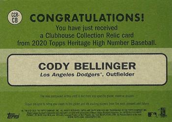 2020 Topps Heritage - Clubhouse Collection Relics (High Number) #CCR-CB Cody Bellinger Back