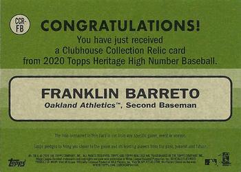 2020 Topps Heritage - Clubhouse Collection Relics (High Number) #CCR-FB Franklin Barreto Back
