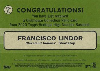 2020 Topps Heritage - Clubhouse Collection Relics (High Number) #CCR-FL Francisco Lindor Back