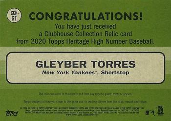 2020 Topps Heritage - Clubhouse Collection Relics (High Number) #CCR-GT Gleyber Torres Back