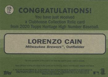2020 Topps Heritage - Clubhouse Collection Relics (High Number) #CCR-LC Lorenzo Cain Back