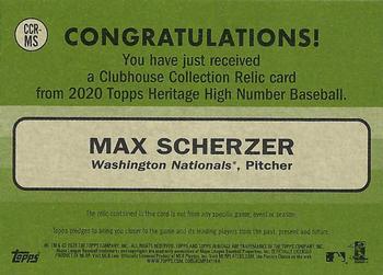 2020 Topps Heritage - Clubhouse Collection Relics (High Number) #CCR-MS Max Scherzer Back
