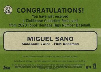 2020 Topps Heritage - Clubhouse Collection Relics (High Number) #CCR-MSA Miguel Sano Back