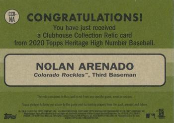 2020 Topps Heritage - Clubhouse Collection Relics (High Number) #CCR-NA Nolan Arenado Back
