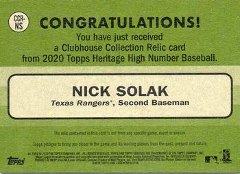 2020 Topps Heritage - Clubhouse Collection Relics (High Number) #CCR-NS Nick Solak Back