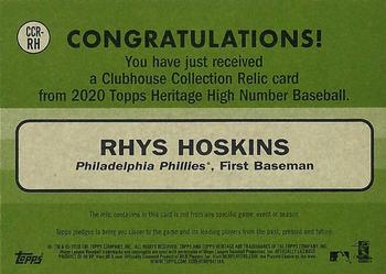 2020 Topps Heritage - Clubhouse Collection Relics (High Number) #CCR-RH Rhys Hoskins Back