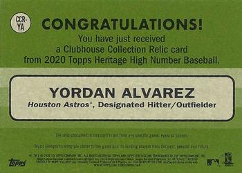 2020 Topps Heritage - Clubhouse Collection Relics (High Number) #CCR-YA Yordan Alvarez Back