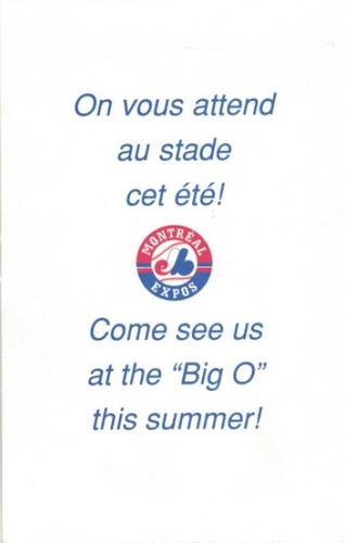 1992-93 Montreal Expos Winter Caravan & Fan Club Postcards #NNO Pierre Arsenault Back
