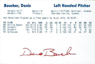 1991 Merchants Bank/WIXT9 Syracuse Chiefs #NNO Denis Boucher Back