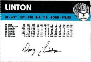 1992 Merchants Bank/WIXT9 Syracuse Chiefs #NNO Doug Linton Back