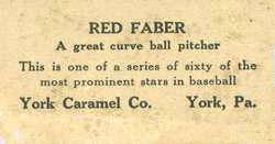 1927 York Caramel (E210) (Type 2) #4 Red Faber Back