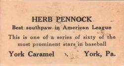 1927 York Caramel (E210) (Type 2) #8 Herb Pennock Back