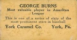 1927 York Caramel (E210) (Type 2) #9 George Burns Back
