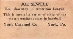 1927 York Caramel (E210) (Type 2) #10 Joe Sewell Back