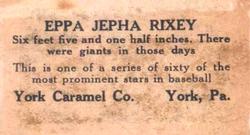1927 York Caramel (E210) (Type 2) #16 Eppa Rixey Back