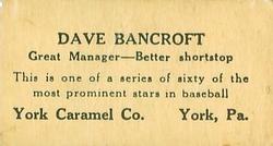 1927 York Caramel (E210) (Type 2) #19 Dave Bancroft Back