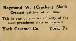 1927 York Caramel (E210) (Type 2) #23 Raymond Schalk Back