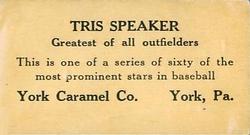 1927 York Caramel (E210) (Type 2) #28 Tris Speaker Back