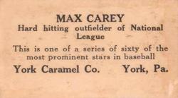 1927 York Caramel (E210) (Type 2) #32 Max Carey Back