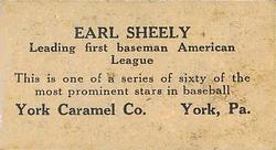 1927 York Caramel (E210) (Type 2) #37 Earl Sheely Back