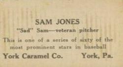 1927 York Caramel (E210) (Type 2) #38 Sam Jones Back