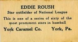1927 York Caramel (E210) (Type 2) #53 Eddie Roush Back