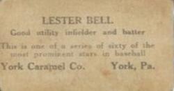 1927 York Caramel (E210) (Type 2) #58 Lester Bell Back