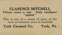 1927 York Caramel (E210) (Type 2) #15 Clarence Mitchell Back