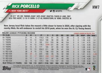2020 Topps Holiday #HW7 Rick Porcello Back