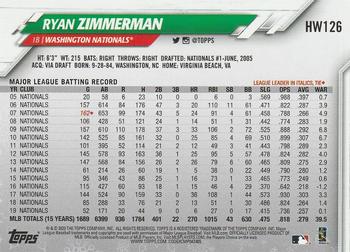2020 Topps Holiday #HW126 Ryan Zimmerman Back