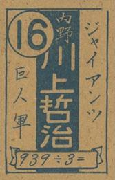 1948 Number in Circle Back Menko (JCM 49) #939/3= Tetsuharu Kawakami Back